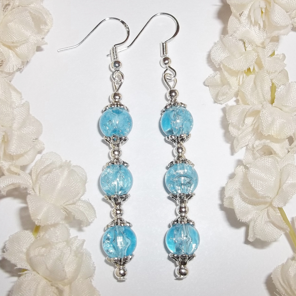 Long Blue Beaded Earrings Dangle Handmade Nwt 5076 20$